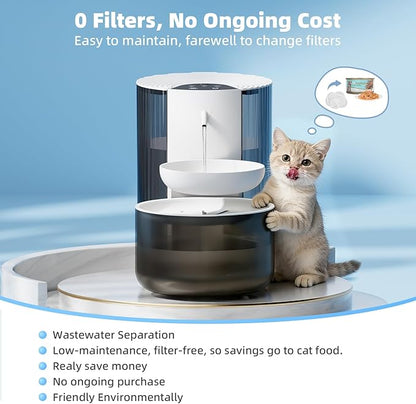 Wireless Cat Water Fountain No Filters, Automatic Wastewater Separation Pet Water Fountains for Cats Indoor, Quiet 3.5L Cat Dog Water Dispenser Rechargeable Kitty Drinking Fountains - for Pets