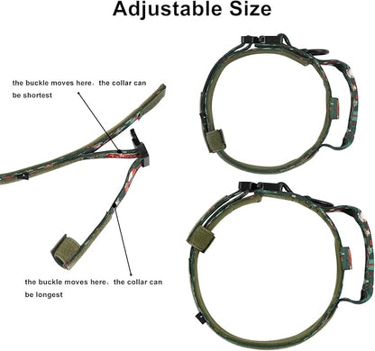 DAGANXI Christmas Tactical Dog Collar, Adjustable Military Training Nylon Dog Collar with Control Handle and Metal Buckle for Medium and Large Dogs, with Patches and Airtags Case (XL, Christmas green)