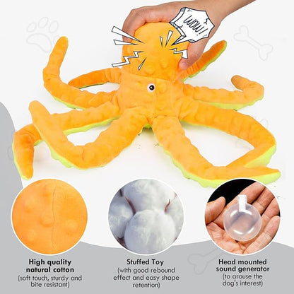 Octopus Squesky Dog Toys for Large Medium Small Dogs, Stuffed and Tough Plush Dog Toys for Aggressive Chewers(Yellow)