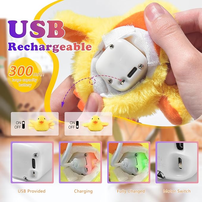 Cat Catnip Toys Beating Wings Duck Rechargeable, Lifelike Quack Chirping,Touch Activated Kitten Toy Interactive Cat