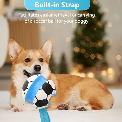 Eneston Dog Toys Balls, Interactive Dog Soccer Ball with Pull Straps, Bouncing Water Toy, Durable Training Toy for Small Medium Pets, Puppy Toy for Indoor Outdoor Play