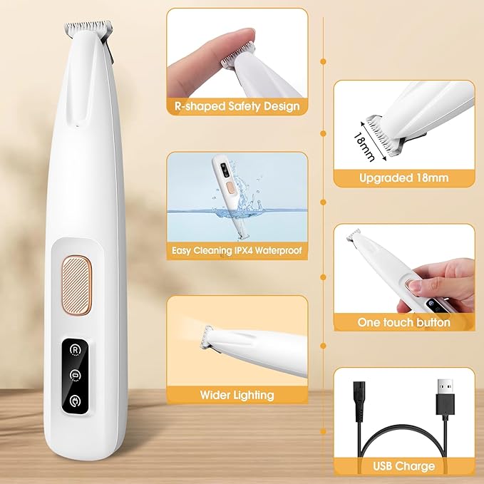 Palksky Dog Paw Trimmer, Upgraded 18mm-Blade Electric Dog Clippers for Groomming-with Led Display, Waterproof Pet Micro Precisiion Trimmer, Rechargeable Hair Shaver for Paws, Ears, Face, Rump-and Eyes
