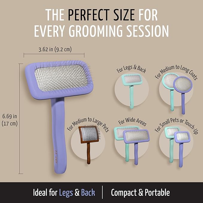Tauro Pro Line Dog Brush for Shedding - Labradoodle, Goldendoodle or Poodle Long or Medium Hair - Slicker Brush for Dogs & Cat Grooming, Flexible Cushion & Non-Slip Grip (Size M - Purple)