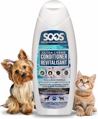 Soos Pets Ultra Crème Conditioner for Dogs and Cats | Natural Dead Sea Minerals | Smoothness, Polish Deeply | Absorbing with Vitamins Essential Oils Natural Ingredients - 500ml