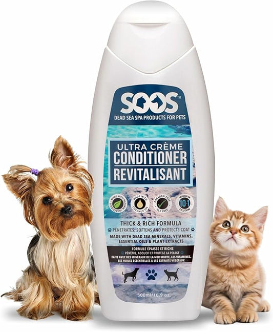 Soos Pets Ultra Crème Conditioner for Dogs and Cats | Natural Dead Sea Minerals | Smoothness, Polish Deeply | Absorbing with Vitamins Essential Oils Natural Ingredients - 500ml