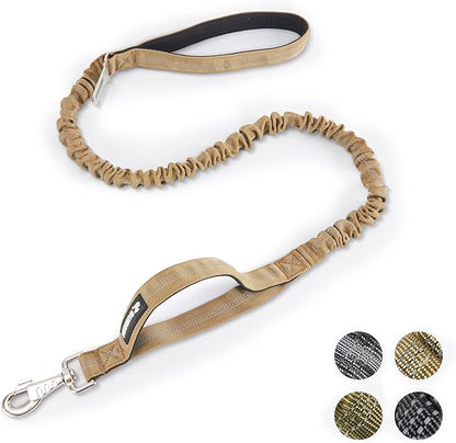 BUMBIN 6Ft Dog Leash Large Dogs, Bungee Dog Leash with 2 Handles, Heavy Duty Leashes for Medium Small Dogs, No Pull Shock Absorbing ，with Car Seat Belt for Training, Brown
