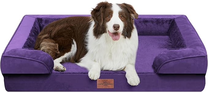 Comfort Expression Orthopedic Dog Bed for Large Dogs 36x27 Inch, Waterproof Egg Crate Foam Large Pet Bed with Removable Bolsters, Dog Couch with Washable Cover & Non-Slip Bottom, Deep Purple