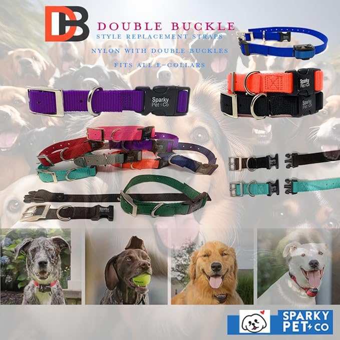 Sparky Pet Co - ECollar Replacement Strap - Easy Release Double Buckle Dog Collar - Rugged Nylon - Adjustable - D Ring - Quick Release Metal Clasp - for Invisible Fence Systems - 1" x 28" - Pink
