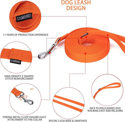 Siumouhoi Strong Durable 15ft Nylon Dog Training Leash, 1 Inch Wide Traction Rope, for Small and Medium Dog (Orange, 15 Feet)