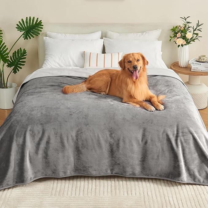 Yaning Waterproof Blanket 60"x80" for Adults, Reversible Waterproof Bed Cover for Dogs Cats Pets, Soft Leakproof Blanket for Bed Couch Sofa Furniture Protector, Grey/Light Grey