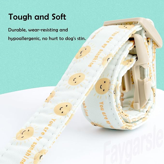 Faygarsle Sunshine Pattern Dog Collar, Adjustable Cotton Fabric, Cute Design for Small Medium Large Dogs M