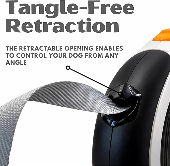 Retractable Dog Leash for Pets Up to 66 lbs, 16' Heavy Duty Reflective Nylon Tape, Tangle Free, Anti-Slip Handle with One Button Control