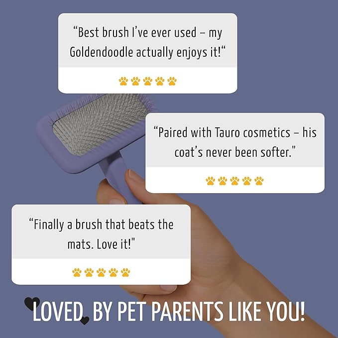 Tauro Pro Line Dog Brush for Shedding - Labradoodle, Goldendoodle or Poodle Long or Medium Hair - Slicker Brush for Dogs & Cat Grooming, Flexible Cushion & Non-Slip Grip (Size M - Purple)