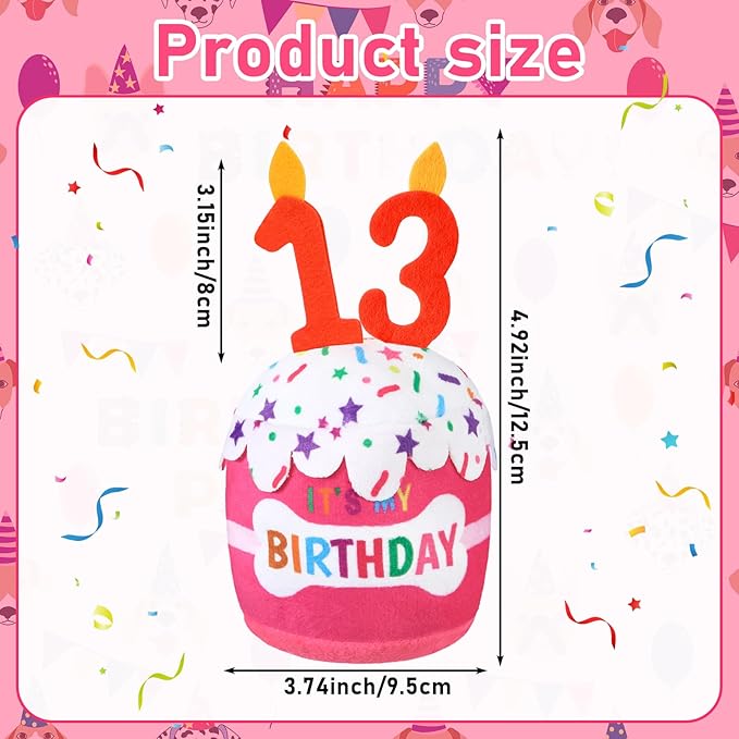 Dog Birthday Cake Toy Accessories for Girl Boy Gifts, Squeaky Plush Toy for Dog Birthday Party Decor Favor for Large, Medium and Small Dogs(13th,Pink)