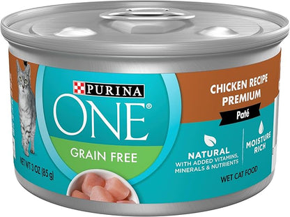Purina ONE Natural, Grain Free Wet Cat Food Pate, Chicken Recipe - (Pack of 24) 3 oz. Pull-Top Cans