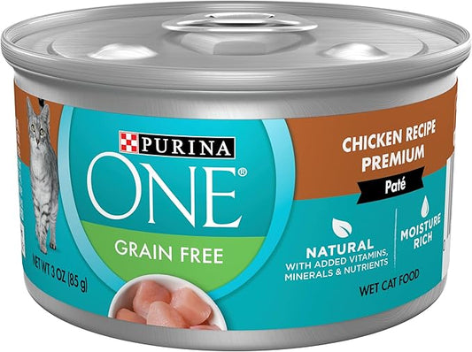 Purina ONE Natural, Grain Free Wet Cat Food Pate, Chicken Recipe - (Pack of 24) 3 oz. Pull-Top Cans