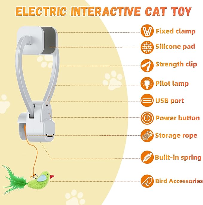 CATPICK Interactive Cat Toys for Indoor Cats Automatic Electric Flying Bird Feather Mouse Toy - Best Kitten & Adult Cat Enrichment Mouse cat Toy Hanging Electric Kitty Toys for Bored Cats