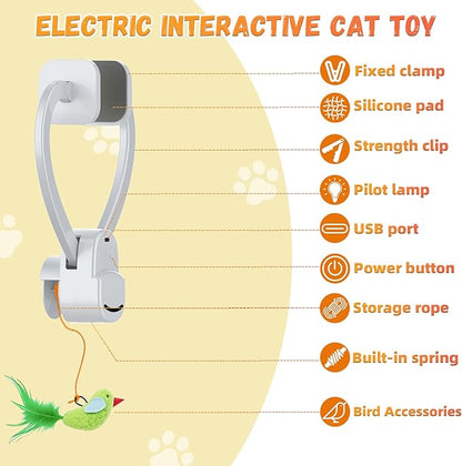 CATPICK Interactive Cat Toys for Indoor Cats Automatic Electric Flying Bird Feather Mouse Toy - Best Kitten & Adult Cat Enrichment Mouse cat Toy Hanging Electric Kitty Toys for Bored Cats