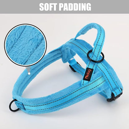 Didog Soft Flannel Padded Dog Vest Harness, No Pull/Quick Fit Reflective Dog Strap Harness, Easy for Training Walking (L:Chest 26-32", Blue)