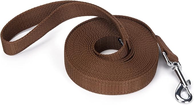 Siumouhoi Strong Durable Nylon Dog Training Leash, 1 Inch Wide Traction Rope, 6 ft 10ft 15ft Long, for Small and Medium Dog (Brown, 15 Feet)