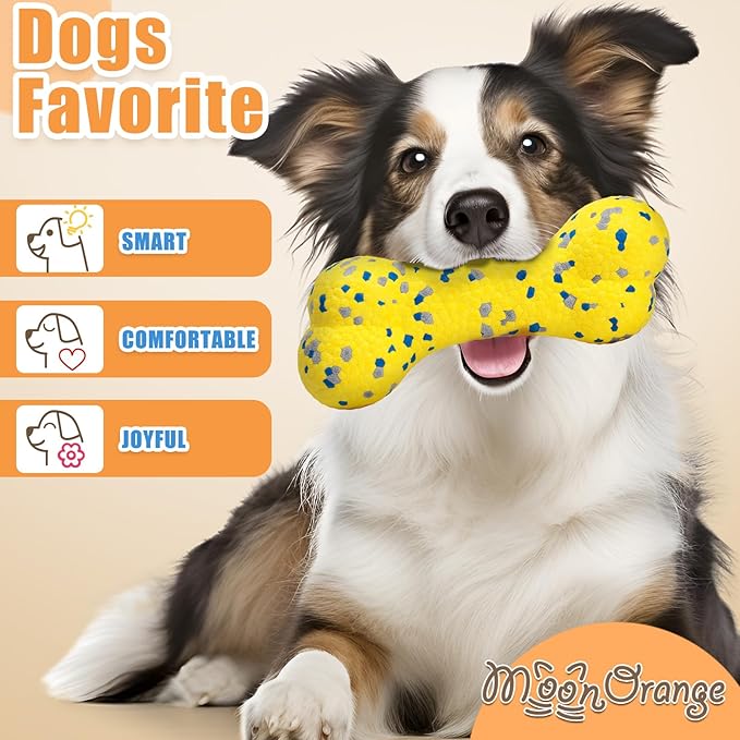 Moonorange 7.28" Indestructible Large Bone Balls for Aggressive Chewers Durable Stick Bouncy Interactive Chew Toy for Dogs Fetch Game Lightweight Floating Outdoor Training, Yellow