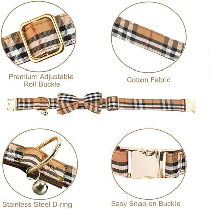 Yizepet Dog Collar with Bow Tie- Adjustable pet Collar for Dogs with Metal snap Fastener Collar, Stylish Pattern for Small Medium or Large Boy and Girl Dog and Cat