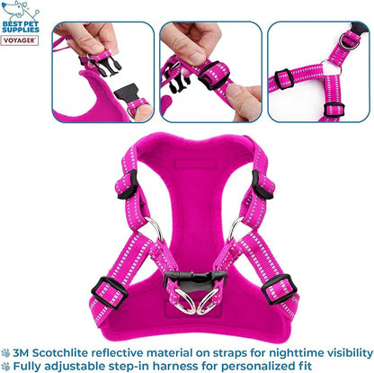 Best Pet Supplies Voyager Adjustable Step-in Flex Breathable Mesh Dog Harness for Small Medium Large Dogs (Fuchsia), L