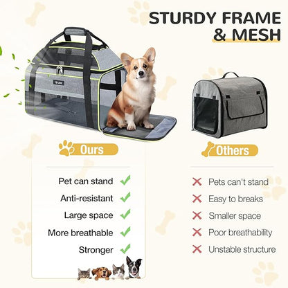 Lekereise Top-Expandable Pet Carrier 18x13x9.5 Inch Southwest Frontier Airline Approved Soft Sided Underseat to 15lbs Travel Carriers for Small Cats Dogs with Locking Safety Zippers Anti-Scratch Mesh