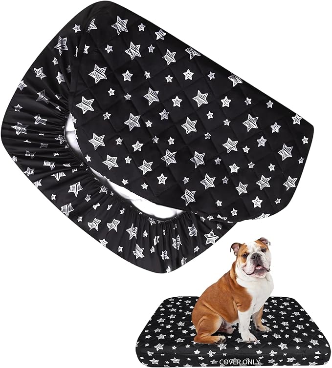 Waterproof Dog Bed Covers Replacement Washable Pet Hair Easy to Remove, Noiseless Quilted Puppy Pet Bed Cover Lovely Black Star Print 22x35 Inches, for Dog/Cat, Cover Only
