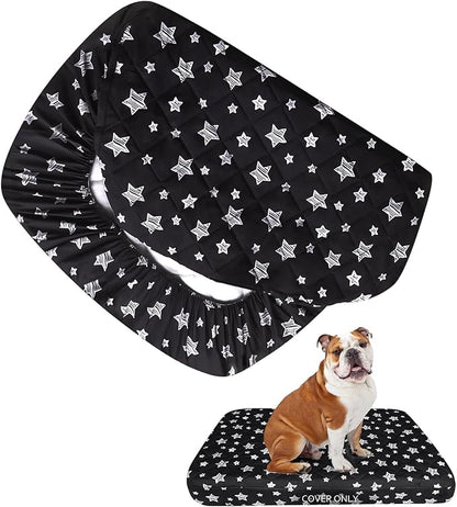 Waterproof Dog Bed Covers Replacement Washable Pet Hair Easy to Remove, Noiseless Quilted Puppy Pet Bed Cover Lovely Black Star Print 22x35 Inches, for Dog/Cat, Cover Only
