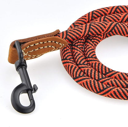 Mile High Life | Mountain Climbing Dog Rope Leash with Heavy Duty Metal Sturdy Clasp | Genuine Leather Tailored Connection with Strong Stitches (Red, 72 Inch (Pack of 1))