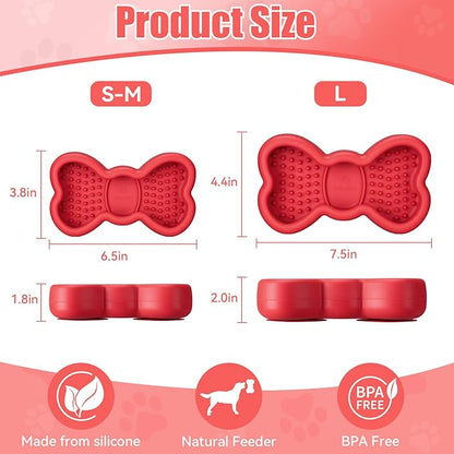 Lick Mat for Dogs, Animire Anti-Spilled Bow Tie Lick Bowls for Anxiety Relief, Silicone Slow Feeder Licking Pad with Suction Cups, Freezeable Dog Enrichment Toy for Boredom and Distraction(Red,S)