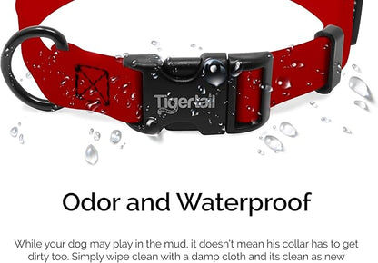 Tiger Tail Large Red Dog Collar | Waterproof and Odor-Proof for Active Pets | Durable, Anti-Mat, and Lightweight Design | Made with Premium Coated Nylon | Suitable for Large Breed Dogs