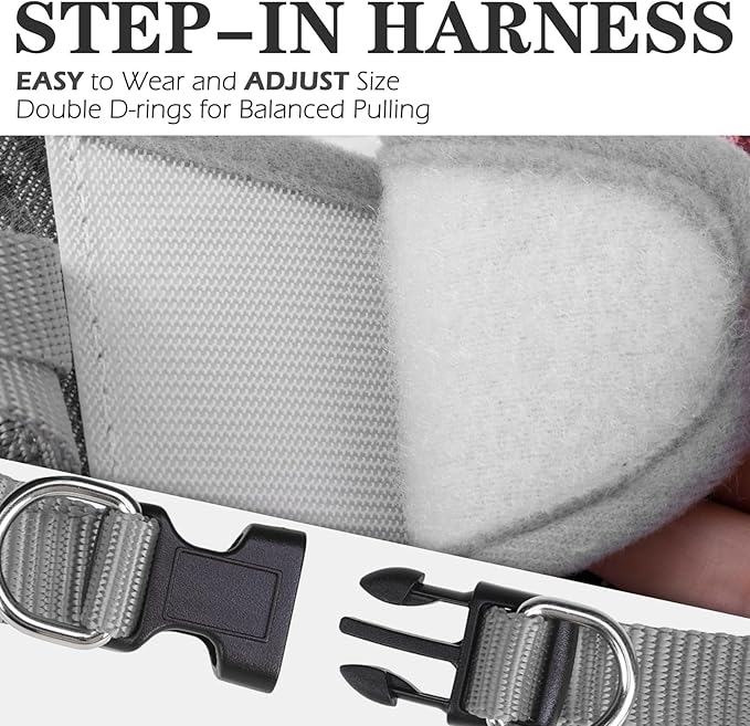 EXPAWLORER Classic Plaid Puppy Harness - Small Dog Harness and Leash Set - Dog Collar and Leash Set with AirTag Holder, Soft Padded Step in Dog Vest Harness No Pull Reflective for Outdoor, Grey XXS