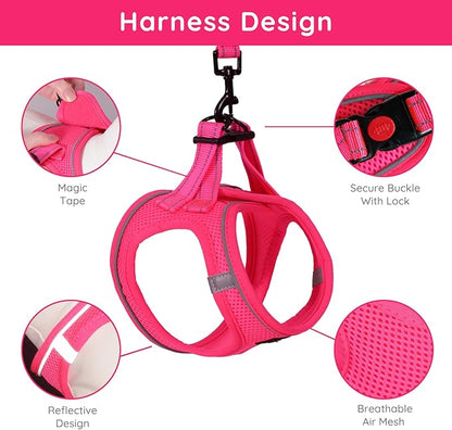 BELLA & PAL Step in Vest Harness for Small and Medium Dogs, No Pull Small Dog Harness with Leash Set, Comfortable Air Mesh Dog Vest Harness with Reflective Strip (Hot Pink, S)