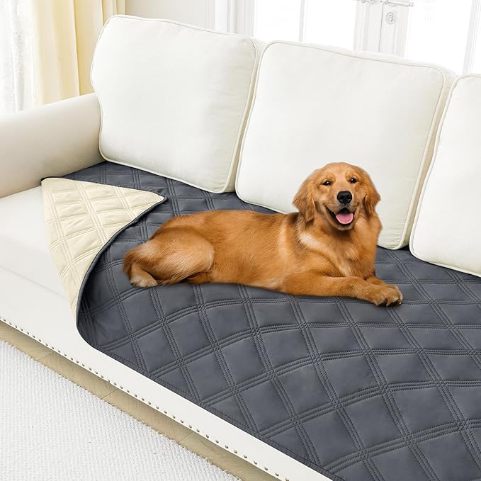 Smiry Waterproof Dog Bed Cover Blanket 40x80, Soft Reversible Pet Blanket, Washable Leakproof Cats Dogs Couch Cover for Sofa, Couch, Furniture, Lattice, Dark Grey/Beige