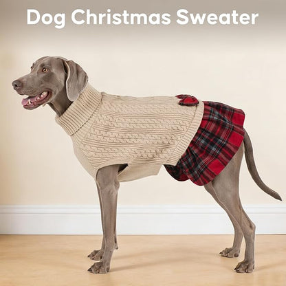KYEESE Dog Sweater Warm Comfy Pet Coats Stretchy Knitwear Pullover Dog Sweaters for Large Dogs Thick Dogs Clothes Soft Turtleneck Pet Sweater Dress with Bowtie for Cold Weather Winter