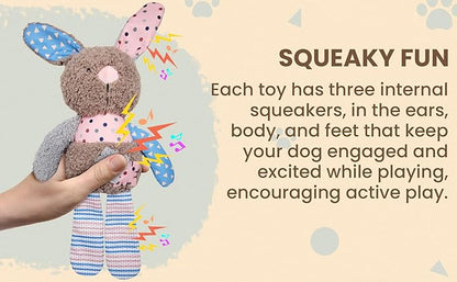 Colorful Patches Set - Bear, Bunny, Elephant, Squeaky Plush Dog Toys, All Bread Sizes, Toys, 3-Pack