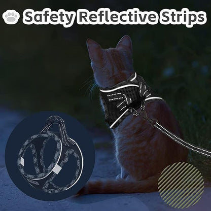 Zelvian Cat Harness and Leash Set for Walking, Escape Proof Adjustable Soft Mesh Kitten Harness with Reflective Strips, Breathable No-Choke Pet Vest for Small Cats or Puppies(Black,S)