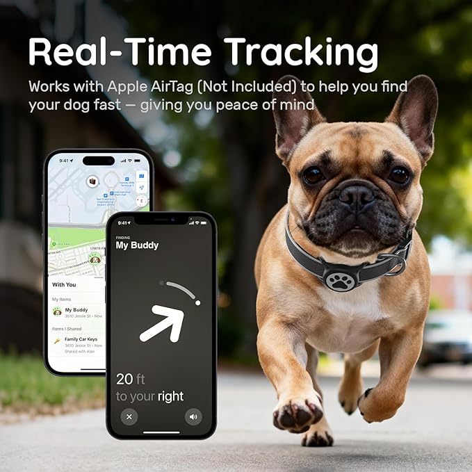 Airtag Dog Collar, IPX8 Waterproof Air Tag Dog Collar Holder | Reflective Ultra-Durable | Soft Padded | Safety Locking Buckle | Fit Miedium Dogs (Black M(12.6"-19.6"))