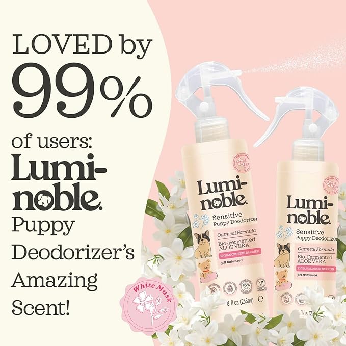 Sensitive Dog Deodorizing Spray Perfume, Oatmeal Formula Pet Cologne,Hypoallergenic Detangler Spray, Alcohol Free, Pet Odor Neutralizer for Puppies, White Musk Scent to Refresh The Skin and Coat, 8oz