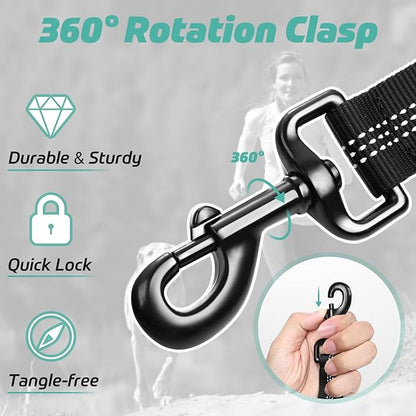 rabbitgoo Tactical Bungee Dog Leash with Shock Absorption, Military Training Leash with 2 Padded Control Handles for Medium Large Dogs, 5.2FT, Black