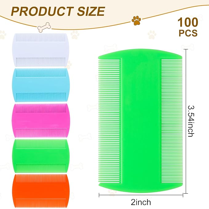 RMERVE 100 Pcs 5 Colors Double Side Tooth Pet Flea Comb Bulk for Cats Dogs Lice and Tick Comb for Small Cats Dogs Kitten Indoor