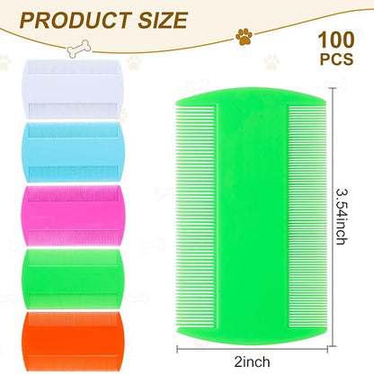 RMERVE 100 Pcs 5 Colors Double Side Tooth Pet Flea Comb Bulk for Cats Dogs Lice and Tick Comb for Small Cats Dogs Kitten Indoor