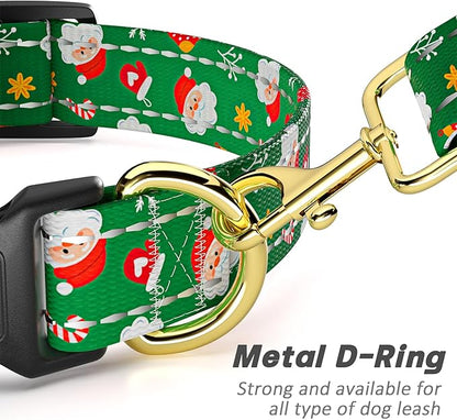 Reflective Dog Collar, Cute Christmas Style Dog Collars for Medium Dogs, Soft Nylon Puppy Collar for Boy and Girl Female Dog, Adjustable Heavy-Duty Pet Collar with Quick Release Buckle, Green