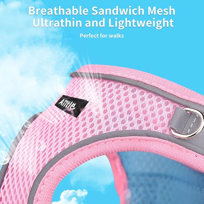AIITLE Step in Dog Harness and Leash Set - No Pull Escape Proof Vest Harnesses with Soft Mesh and Reflective Bands, Adjustable Pet Outdoor Harnesses for Small and Medium Dogs Pink M