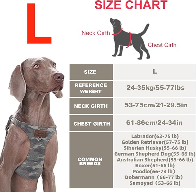Dog Harness, No Pull Dogs Harness and Multi-Function Leash Set for Medium Dogs Easy Walk Everyday Adjustable Soft Dog Vest Harness Fashionable Dog Accessories Camouflage Green-L