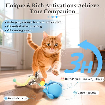 ORSDA Cat Toys for Indoor Cats, New Intelligent Voice Timing Touch Control Cats Ball, Simulate Mouse Sound Kitten Toy, Automatic Interactive Moving Cat Toy for All Ages
