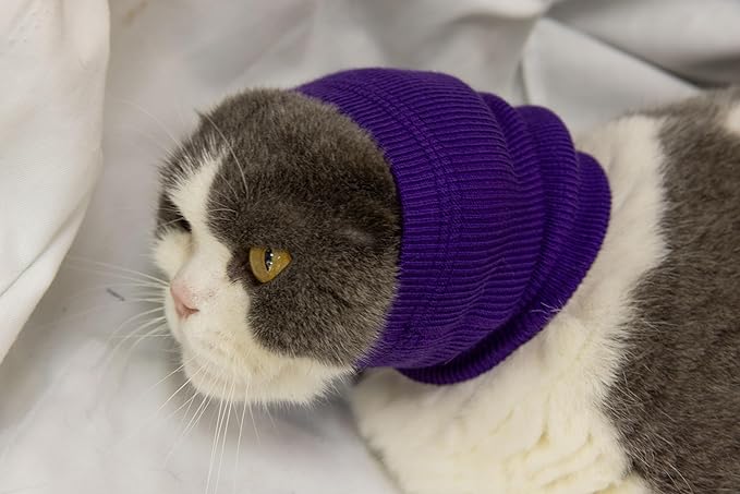 FDANDADE Cat Hematoma Ear Wrap, Cat Ear Wrap Cats Anxiety Relief – Noise Canceling for Fireworks, Thunderstorms Purple S
