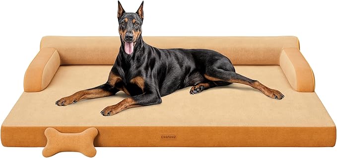 CWAWZ XXL Orthopedic Dog Bed, Big Dog Bed for Large Dogs, Dual-Sided Pet Cooling Beds with Memory Foam Washable Cover Nonslip Bottom, Waterproof Pet Couch with Bolsters, Brown